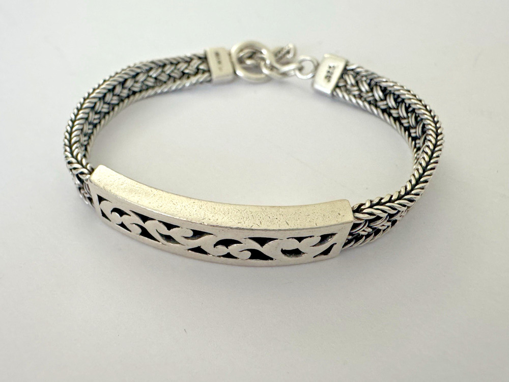 Lois Hill Bracelet 925 Sterling Silver Cut-Out Weave Toggle Clasp 7-Inch Bali